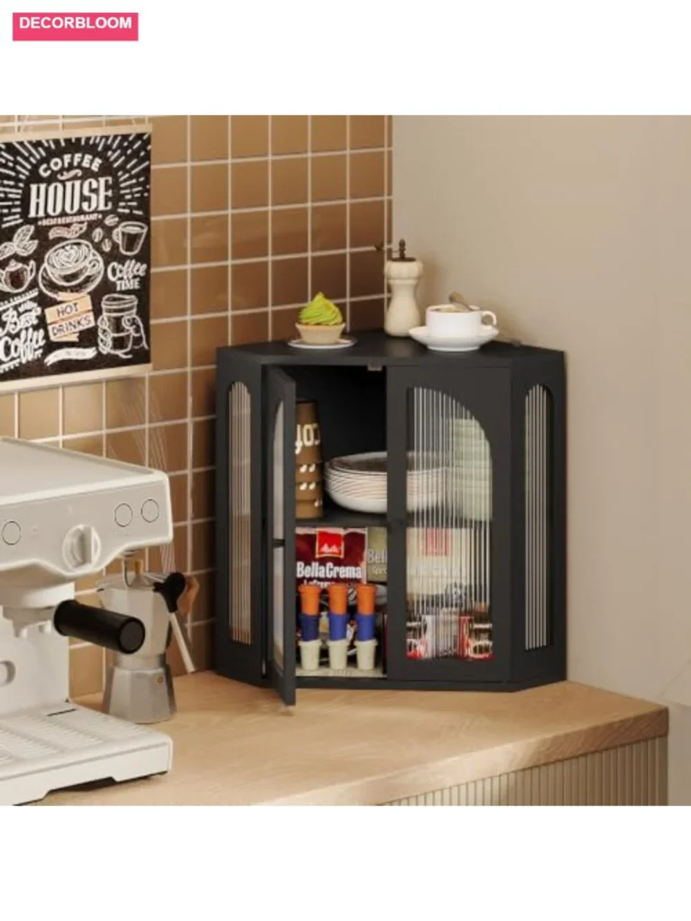 Corner Bread Box with Acrylic Windows, Bamboo Double Layer Kitchen Countertop